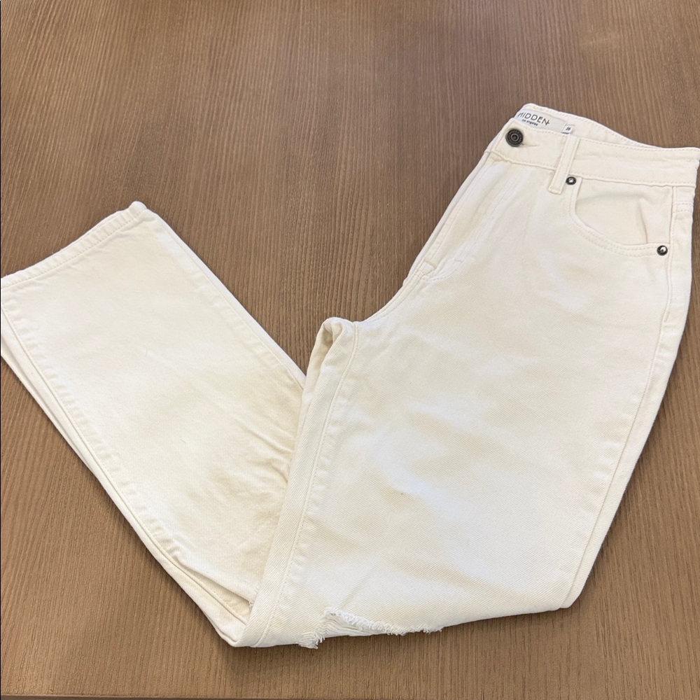 Hidden Los Angeles High Waisted Ripped Straight Leg Cream Jeans Size 26